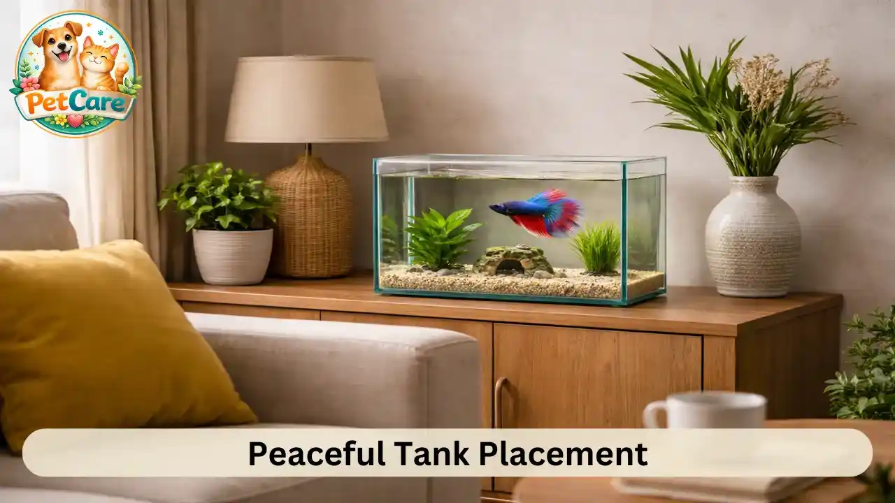 Betta fish aquarium placed in a calm corner of a home with soft natural lighting.