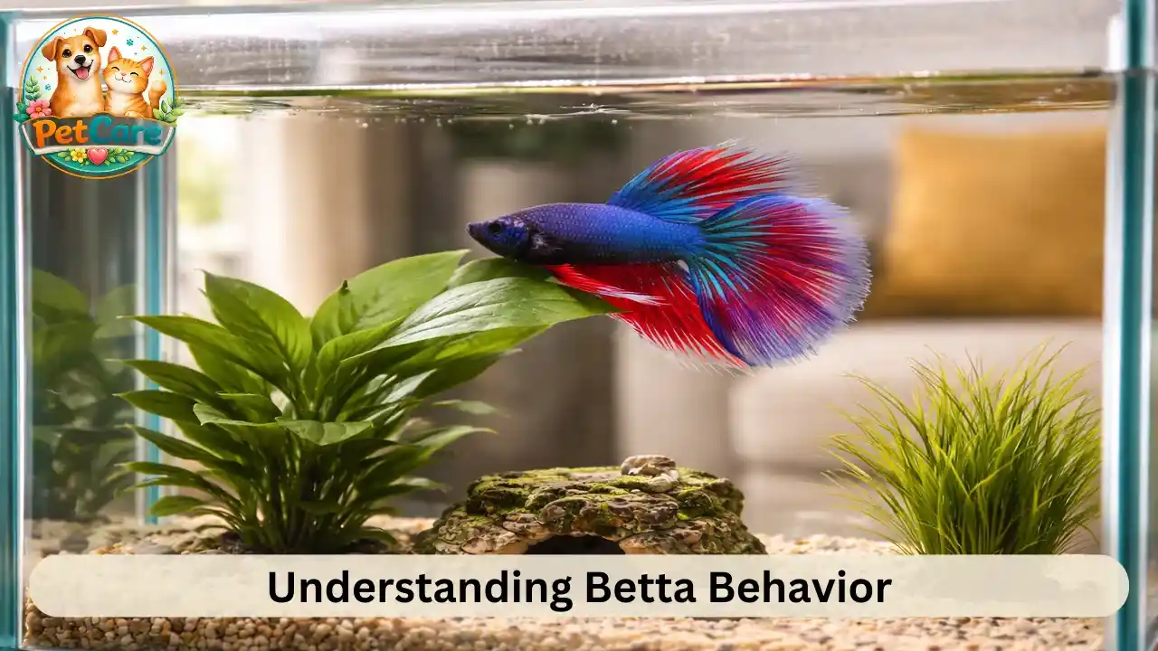 Betta fish resting on a plant leaf inside a clean home aquarium.