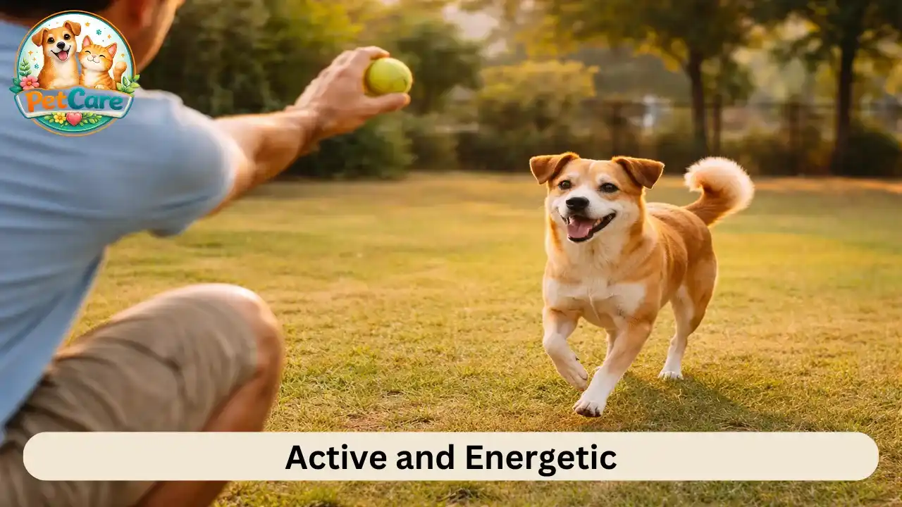 Indian Pariah Dog playing fetch outdoors in a local park with its owner