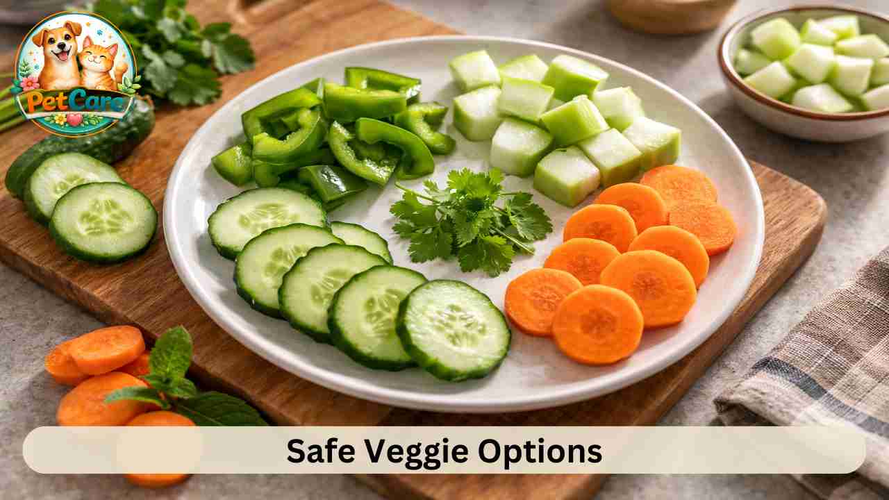 Small portions of fresh vegetables suitable for feeding a pet rabbit