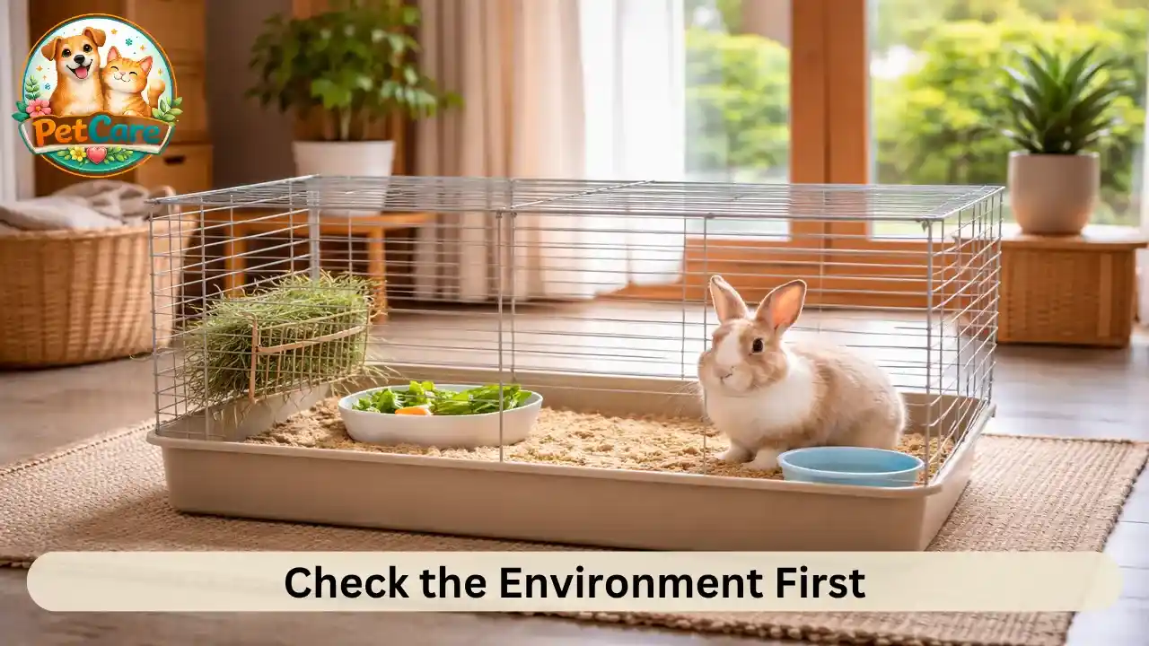 Clean rabbit enclosure placed in a quiet corner of a well-lit home.