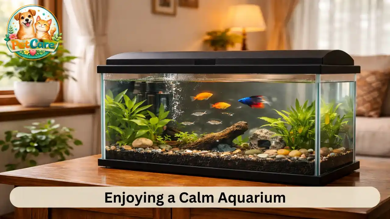 Healthy aquarium with colorful fish swimming peacefully in a well-maintained home fish tank.