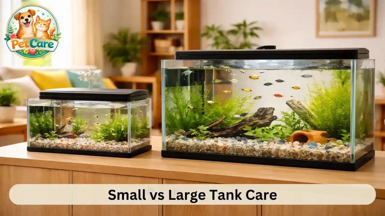 Comparison of a small and large freshwater aquarium in a home setting